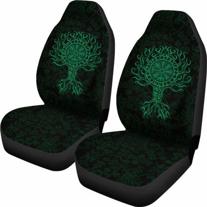 Viking Car Seat Cover - Vegvisir Tree Of Life - Green -