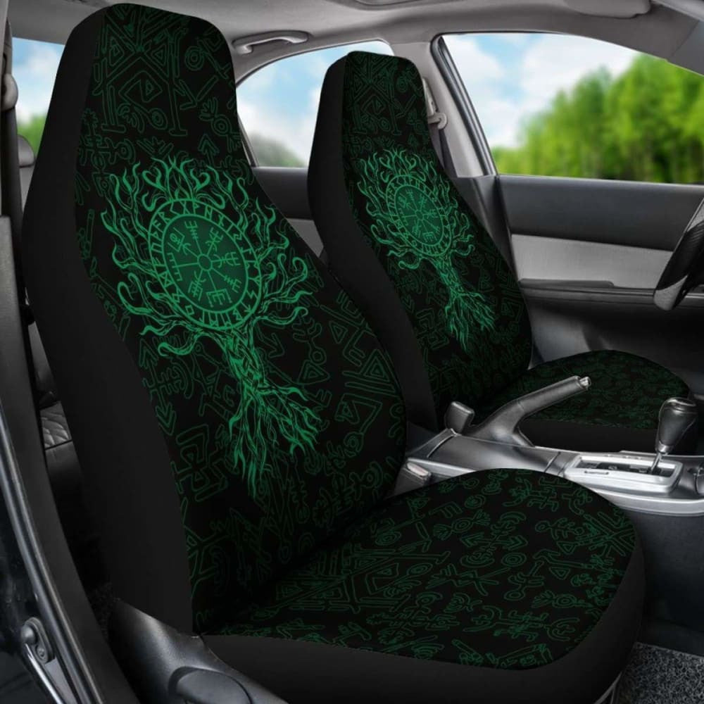 Viking Car Seat Cover - Vegvisir Tree Of Life - Green -