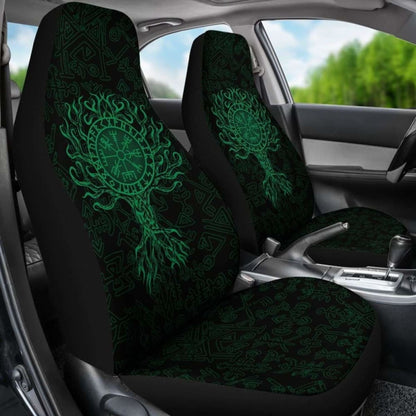 Viking Car Seat Cover - Vegvisir Tree Of Life - Green -