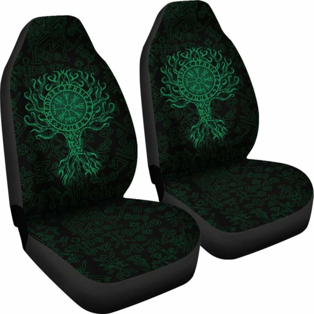 Viking Car Seat Cover - Vegvisir Tree Of Life - Green -