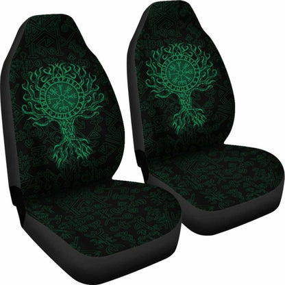 Viking Car Seat Cover - Vegvisir Tree Of Life - Green -