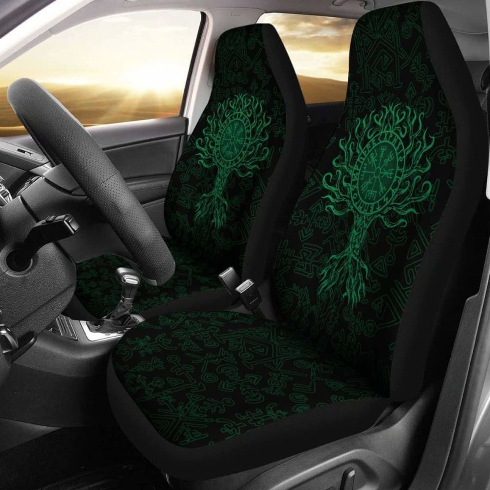 Viking Car Seat Cover - Vegvisir Tree Of Life - Green -