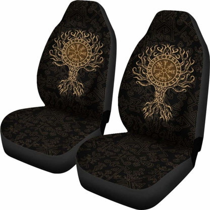 Viking Car Seat Cover - Vegvisir Tree Of Life - Gold -