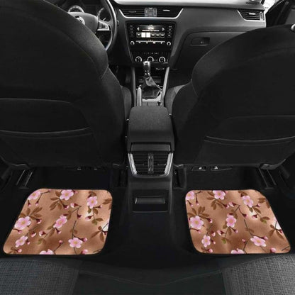 Pink Sakura Cherry Blossom Drak Brown Background Front And Back Car Mats