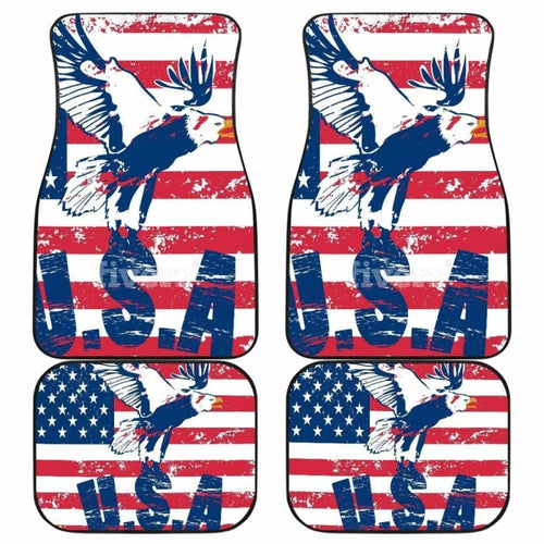 Usa Flag With Eagle Front And Back Car Mats (Set Of)