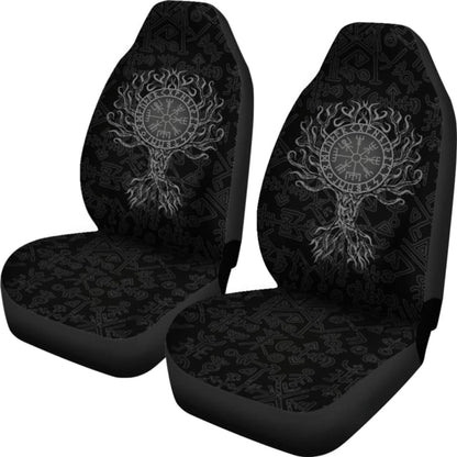 Viking Car Seat Cover - Vegvisir Tree Of Life - Gray -