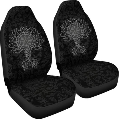 Viking Car Seat Cover - Vegvisir Tree Of Life - Gray -