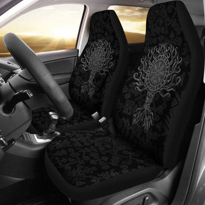 Viking Car Seat Cover - Vegvisir Tree Of Life - Gray -
