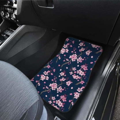 Pink Sakura Cherry Blossom Blue Background Front And Back Car Mats