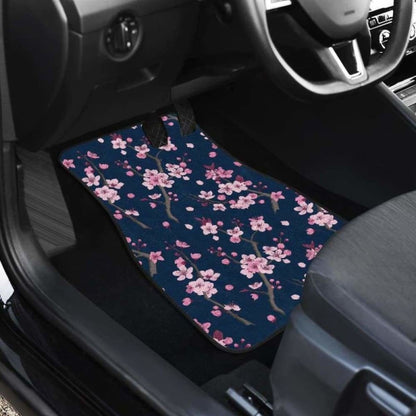 Pink Sakura Cherry Blossom Blue Background Front And Back Car Mats