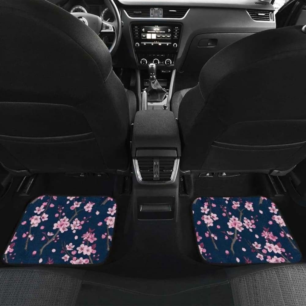 Pink Sakura Cherry Blossom Blue Background Front And Back Car Mats