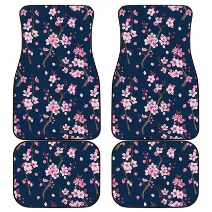 Pink Sakura Cherry Blossom Blue Background Front And Back Car Mats