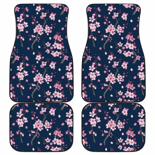 Pink Sakura Cherry Blossom Blue Background Front And Back Car Mats