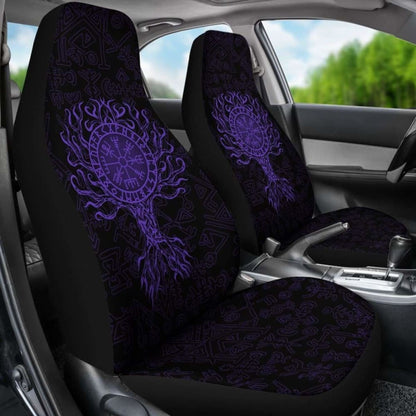 Viking Car Seat Cover - Vegvisir Tree Of Life - Purple -