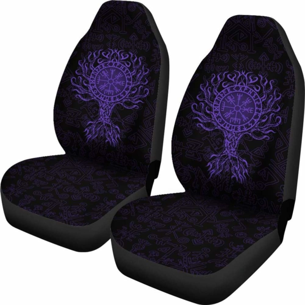 Viking Car Seat Cover - Vegvisir Tree Of Life - Purple -