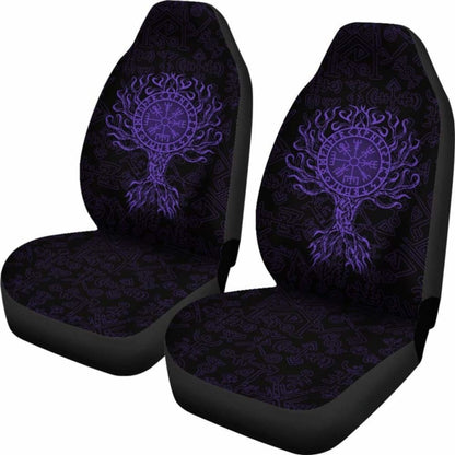 Viking Car Seat Cover - Vegvisir Tree Of Life - Purple -
