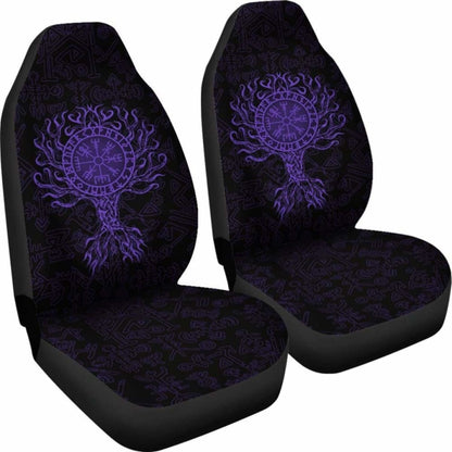 Viking Car Seat Cover - Vegvisir Tree Of Life - Purple -