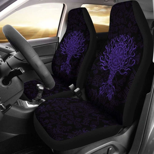 Viking Car Seat Cover - Vegvisir Tree Of Life - Purple -