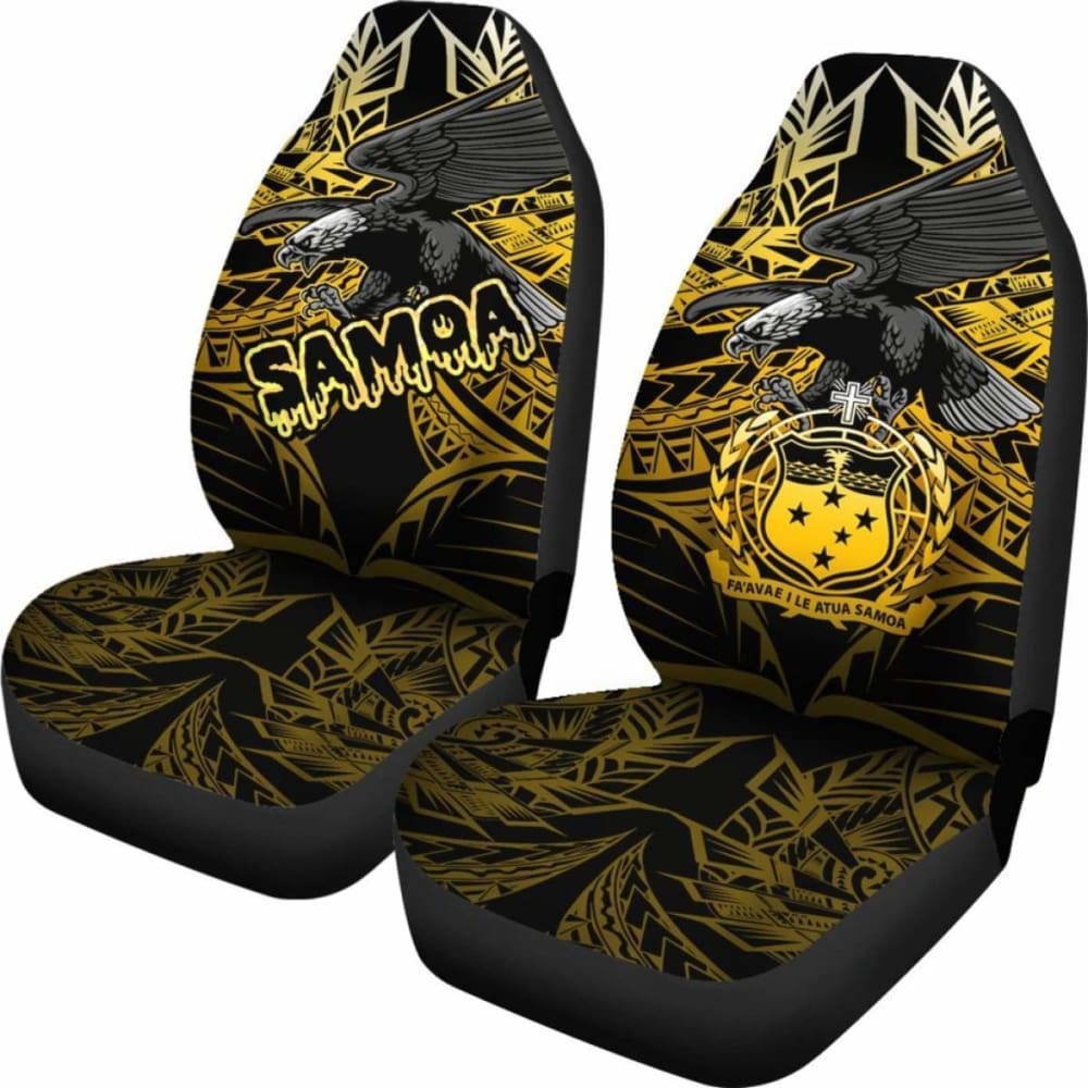 Samoa Polynesian Car Seat Covers - Eagle Tribal Pattern Yellow -