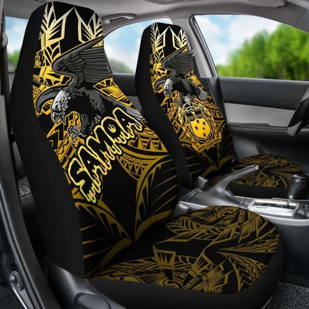 Samoa Polynesian Car Seat Covers - Eagle Tribal Pattern Yellow -