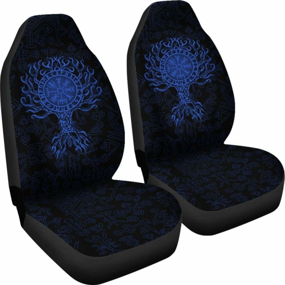 Viking Car Seat Cover - Vegvisir Tree Of Life - Blue -