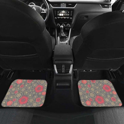 Red Gold Sakura Cherry Blossom Gray Background Front And Back Car Mats