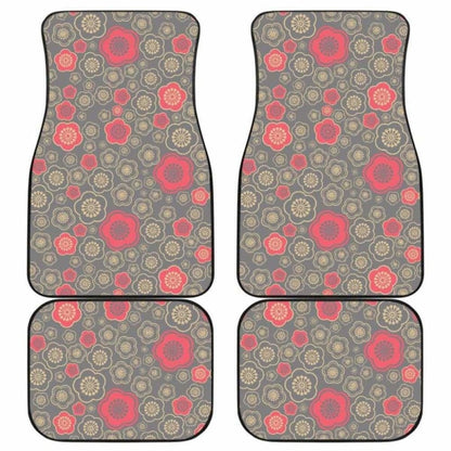 Red Gold Sakura Cherry Blossom Gray Background Front And Back Car Mats