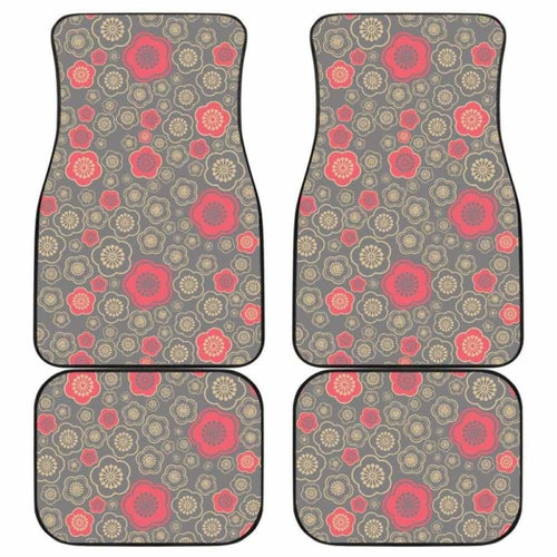 Red Gold Sakura Cherry Blossom Gray Background Front And Back Car Mats