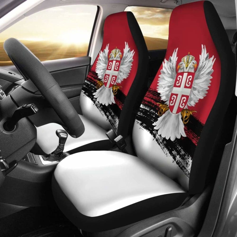 Serbia Car Seat Covers- Serbian White Eagle (Set Of Two)