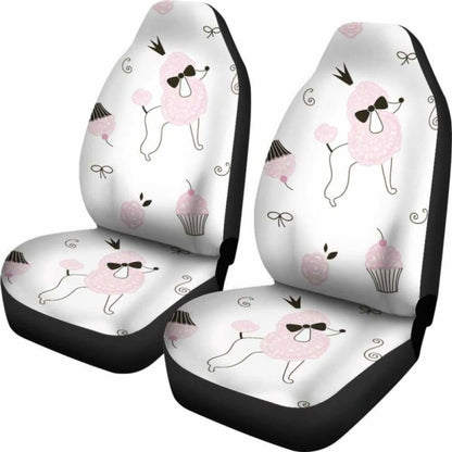 Poodle Art Patterns In White Theme Car Seat Covers