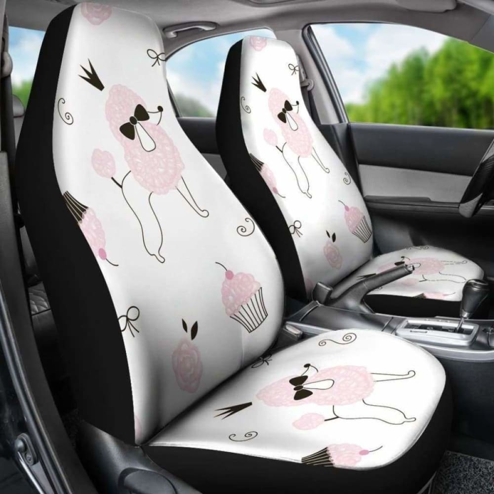 Poodle Art Patterns In White Theme Car Seat Covers