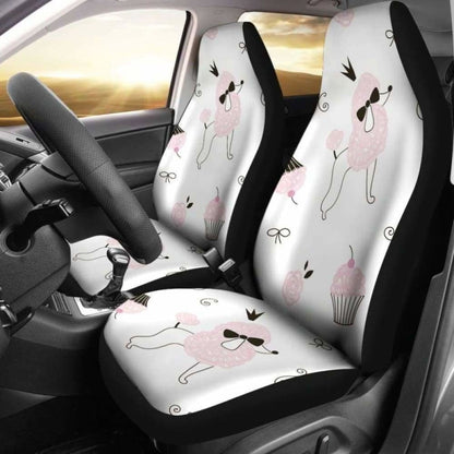 Poodle Art Patterns In White Theme Car Seat Covers