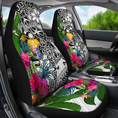 Nauru Car Seat Covers White - Turtle Plumeria Banana Leaf Crest -