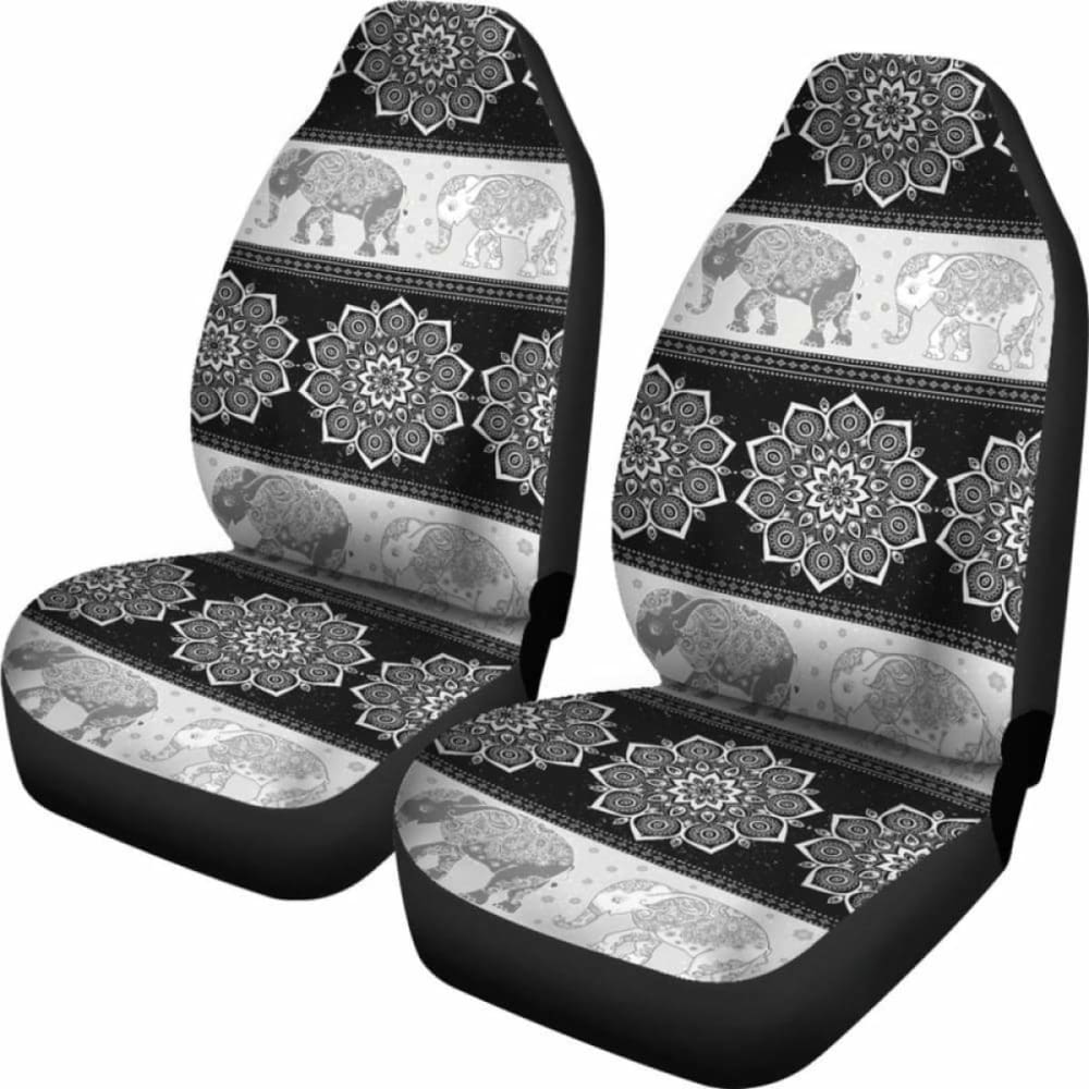 Flower Mandala Elephant Black Car Seat Covers