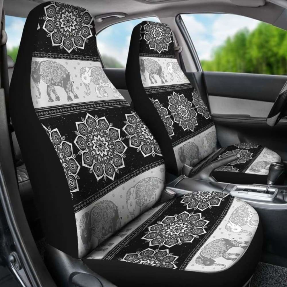 Flower Mandala Elephant Black Car Seat Covers