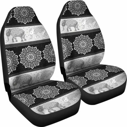 Flower Mandala Elephant Black Car Seat Covers