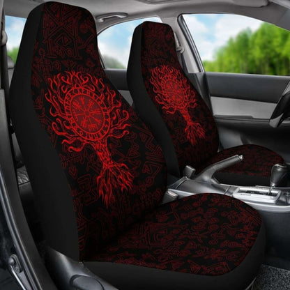 Viking Car Seat Cover - Vegvisir Tree Of Life - Red -