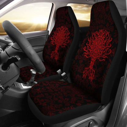 Viking Car Seat Cover - Vegvisir Tree Of Life - Red -