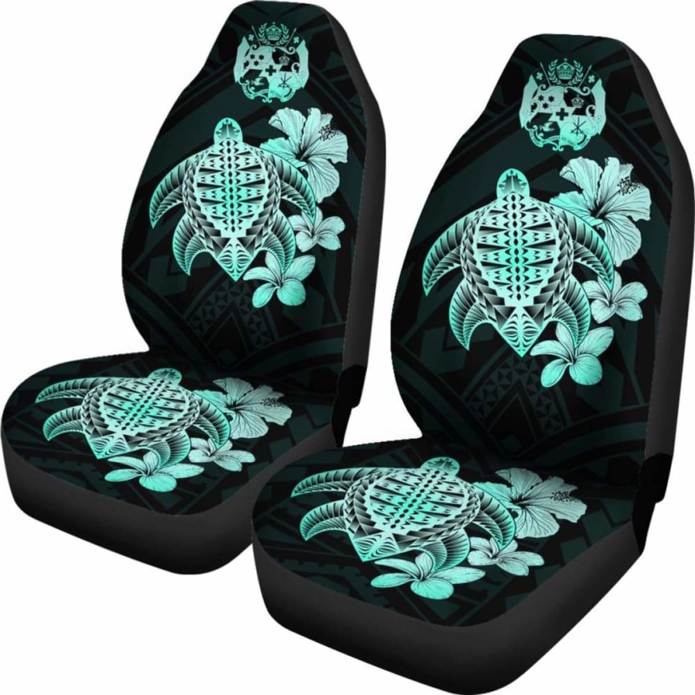 Tongan Car Seat Covers Hibiscus Plumeria Mix Polynesian Turtle Turquoise Awesome