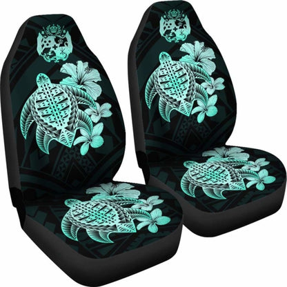 Tongan Car Seat Covers Hibiscus Plumeria Mix Polynesian Turtle Turquoise Awesome