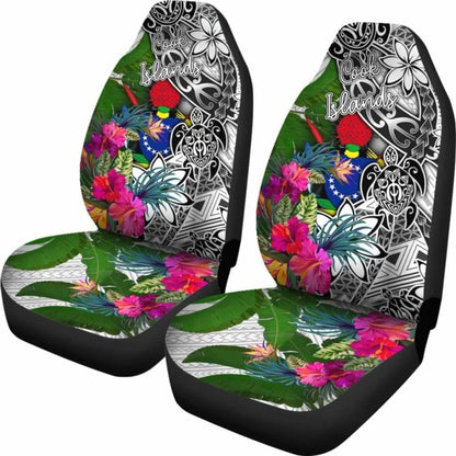 Cook Islands Car Seat Covers White - Turtle Plumeria Banana Leaf -