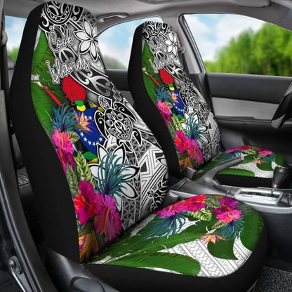 Cook Islands Car Seat Covers White - Turtle Plumeria Banana Leaf -