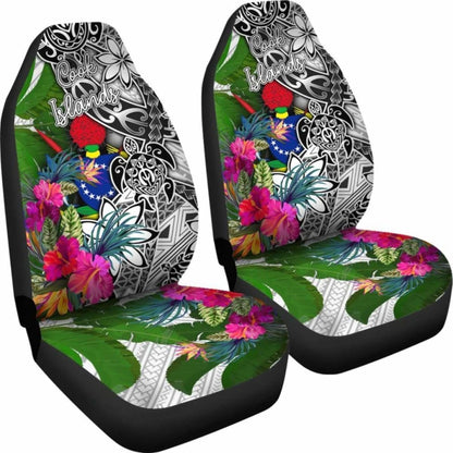 Cook Islands Car Seat Covers White - Turtle Plumeria Banana Leaf -