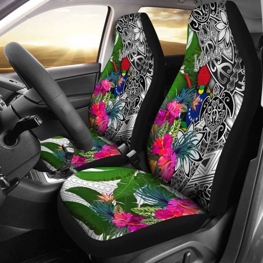 Cook Islands Car Seat Covers White - Turtle Plumeria Banana Leaf -
