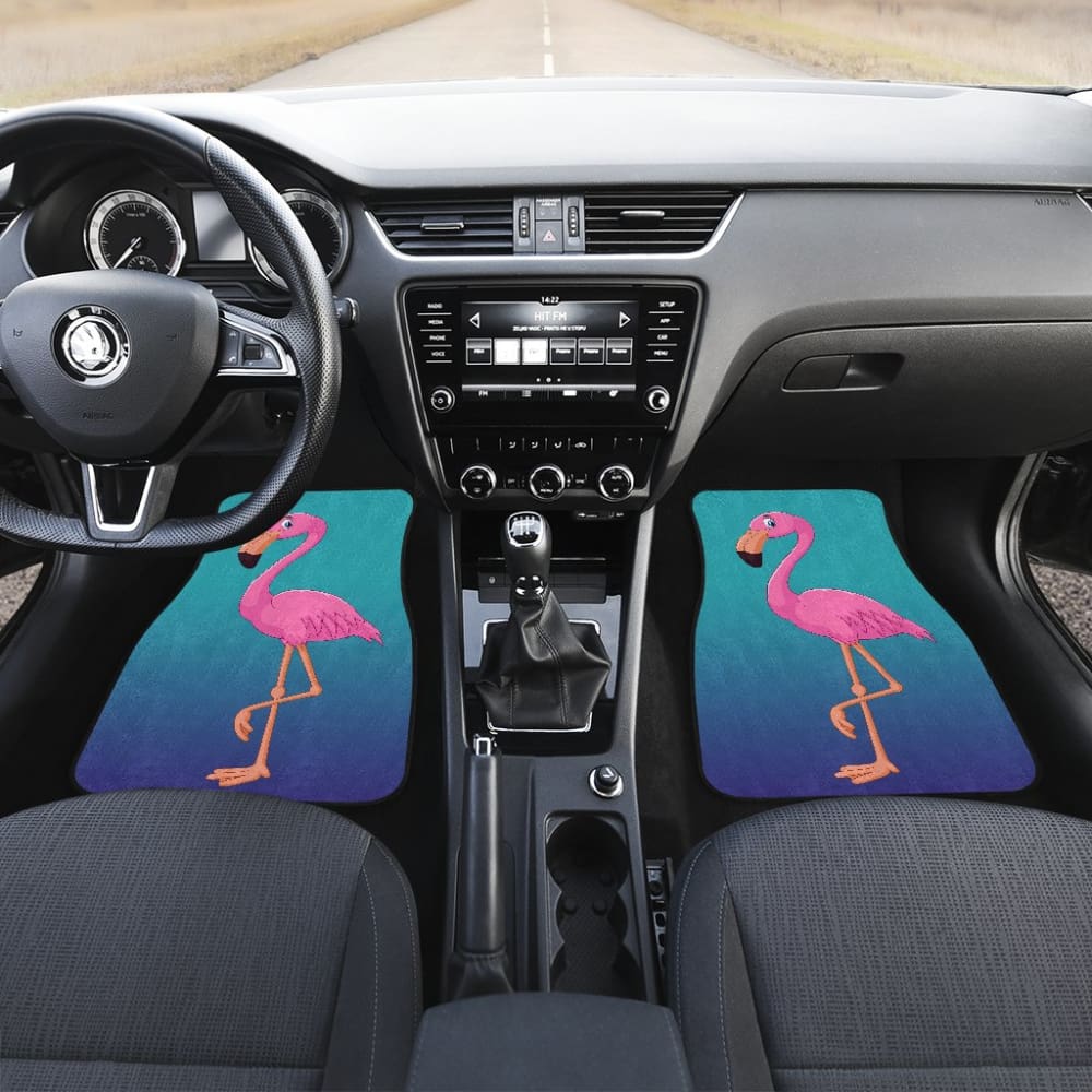 Pink Flamingo Blue Background Car Floor Mats