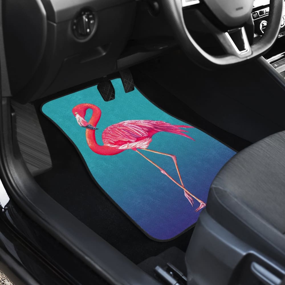 Pink Flamingos On Blue Background Car Floor Mats