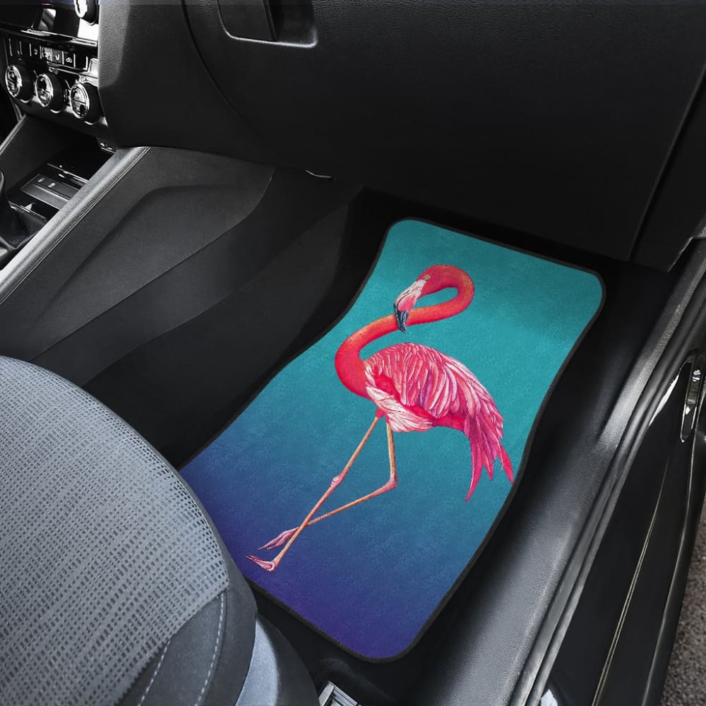 Pink Flamingos On Blue Background Car Floor Mats