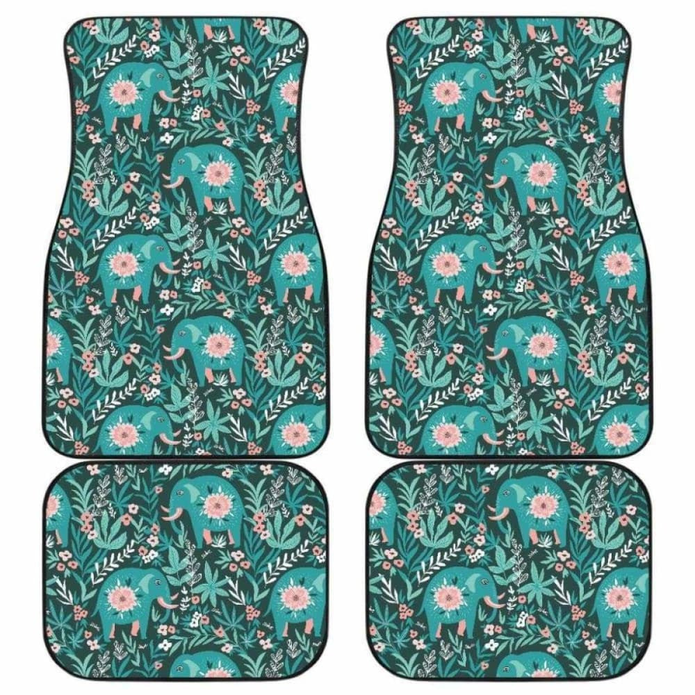Elephants Jungle Pattern Front And Back Car Mats