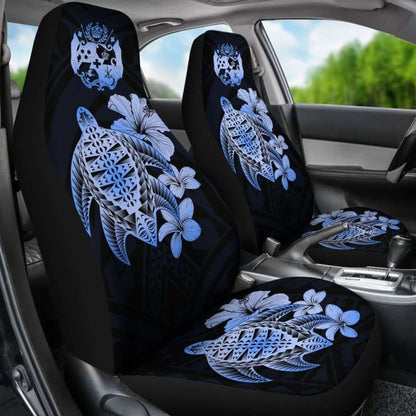 Tongan Car Seat Covers Hibiscus Plumeria Mix Polynesian Turtle Blue Awesome