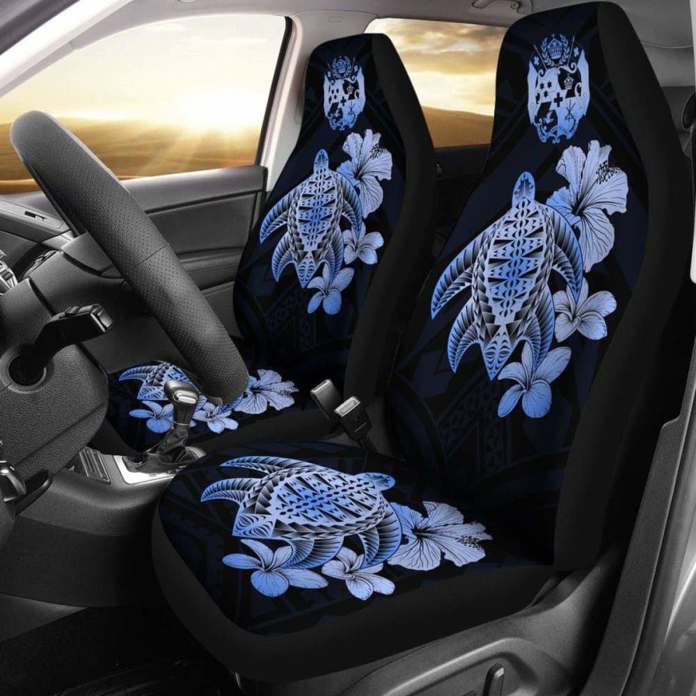 Tongan Car Seat Covers Hibiscus Plumeria Mix Polynesian Turtle Blue Awesome